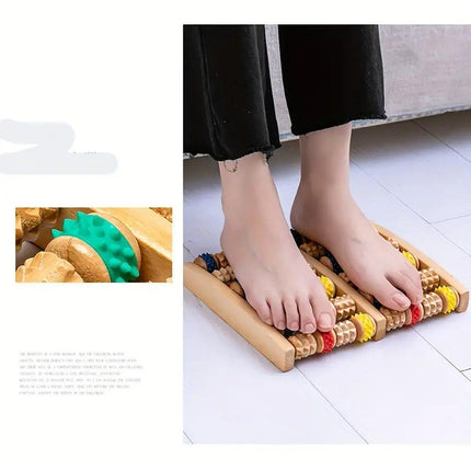 Six-Row Wooden Foot Roller Massager Colourful Relaxation Tool for Foot Relief