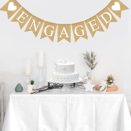 Engaged Hessian Banner Rustic Engagement Party Decorations Hearts Burlap Bunting - Aimall