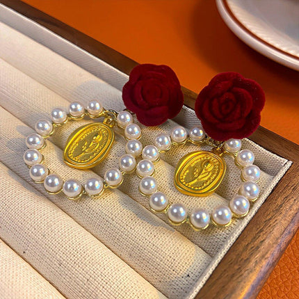 Elegant Velvet Rose Flower Earrings for Women Winter Autumn Fashion Jewelry