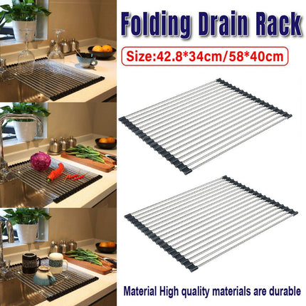 Multifunctional Stainless Steel Draining Rack Folding Sink Organizer for Kitchen