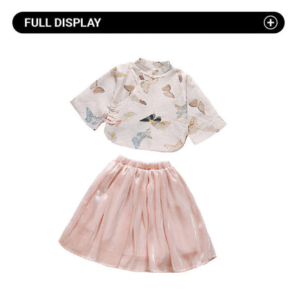 Chinese Hanfu Girls Tang Suit New Traditional Dress Pink Butterfly print Outfit