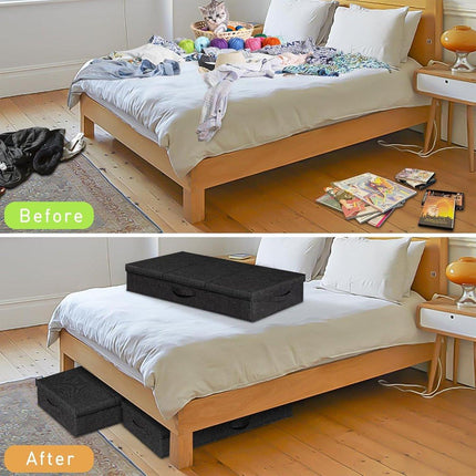 2PCS Black Foldable Storage Box Underbed with Lid Fabric Wardrobe Organizers