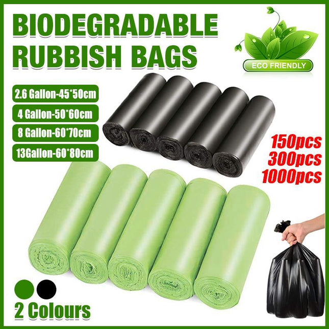 10Rolls Black Biodegradable Bin Liners Kitchen Garbage Bags 2.6GL,4GL,8GL,13GL - Aimall