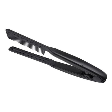 Folding Styling V Comb Hair Straightener Hairdressing Salon Straightening Brush - Aimall