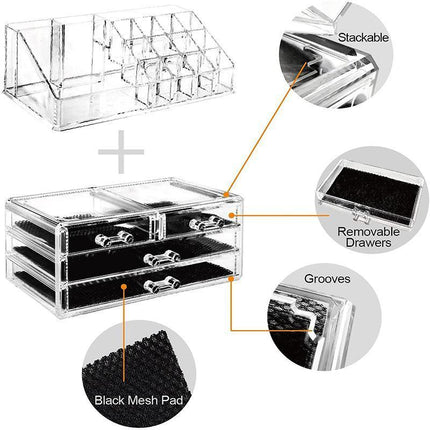 Holder Cosmetic Makeup Organiser 4 Drawer Storage Jewellery Box Clear Acrylic - Aimall