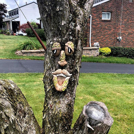 Old Man Tree Hugger Garden Peeker Yard Outdoor Sculpture Whimsical Face Decor - Aimall