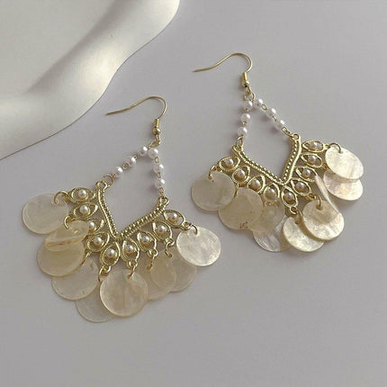 Shell Tassel Earrings Court Style Geometric Scalloped Design Fashion Jewelry