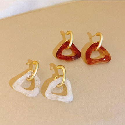 Retro Geometric Triangle Coffee Beige Earrings Women Girls Trendy Fashion