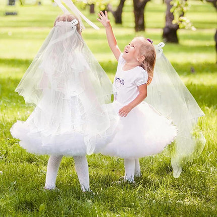 Bow Flower Girl Children Kids Hair Head Veil pearl with Lamp Flashing Wedding - Aimall