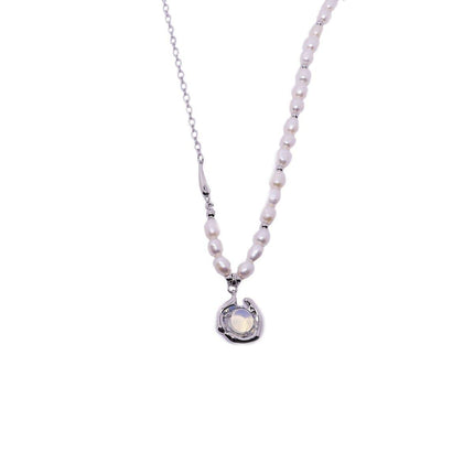 Vintage Moonstone and Pearl Necklace with Chain Fashion Jewelry Women and Girls