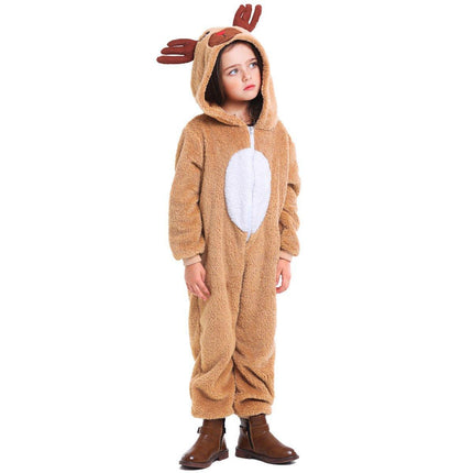 Girls' Christmas Elk Cute Dress Kids Holiday Party Outfit Festive Winter Wear - Aimall