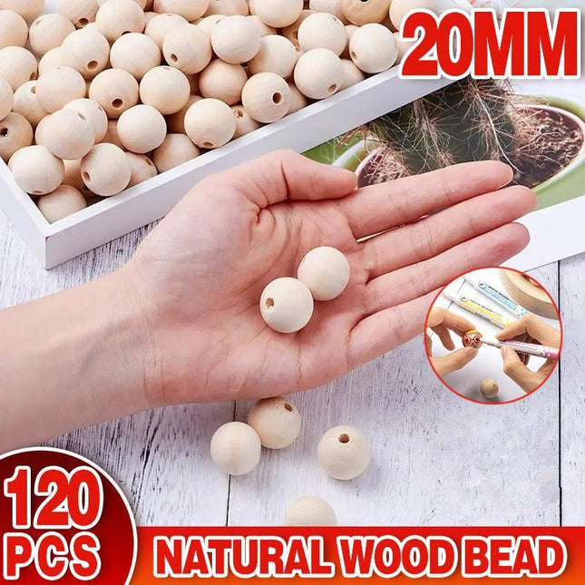 120 X 20mm Natural Wood Bead Unpainted Unfinished round Wooden Beads Spacer Ball - Aimall