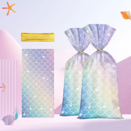 150pcs Mermaid Candy Bags for Kids Birthday Party Christmas Gift Packaging