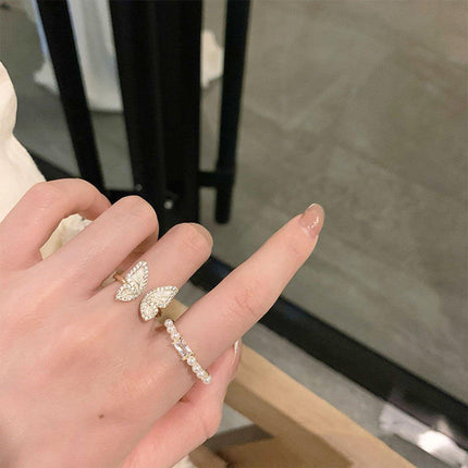 2pcs Butterfly Opening Ring Elegant Temperament Gentle Design Jewelry for Women
