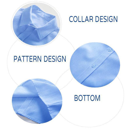 Boys Children's Kids Blue Short Sleeve School Shirt Open Neck With Lay Back Collar - Aimall