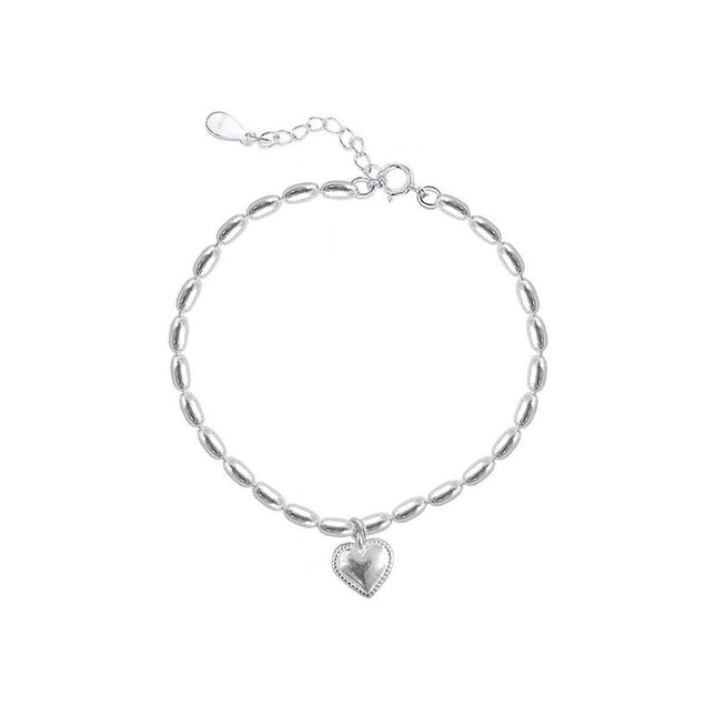Silver Beige Heart Bracelet Vintage Sweet Peach Heart String Jewelry for Women