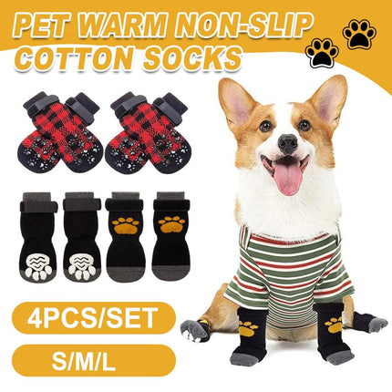 4pcs Christmas Pet Dog Socks Anti-Slip Warm Knit Socks for Small Medium Dog Cat