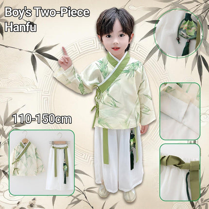 Autumn Boys Two-Piece Tang Suit Set Chinese Style Green Hanfu Cardigan Outfit