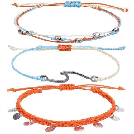 Boho Chic Woven Bracelet Anklet Adjustable Three Piece Beach Ornament