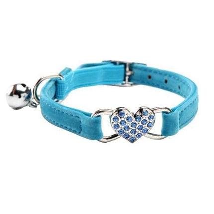 Cat Collar Suede Kitten Pet safety elastic Adjustable Bell Heart Bling Pink blue - Aimall