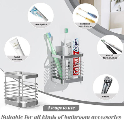 Stainless Steel Household Toothbrush Holder Draining Storage Shelf for Bathroom