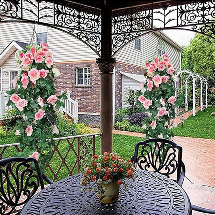 2PCS Artificial Rose Flower Garland Hanging Vine Home Wall Decor Fake Rattan