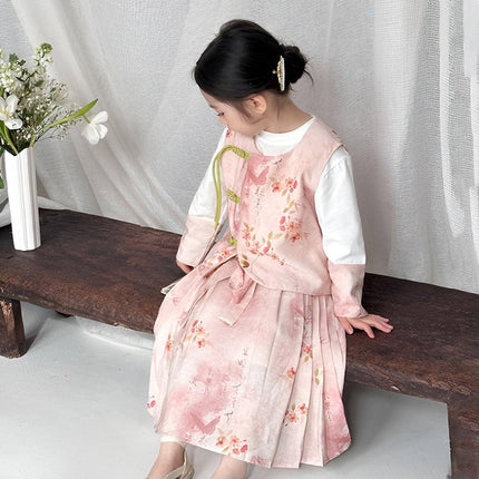 Girls Hanfu Dress Spring Traditional Chinese Outfit Colourful Skirt