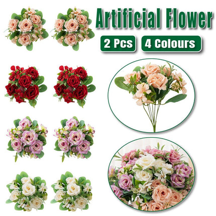 2Pcs Simulation Rose Bouquet Home Decoration Artificial Flower Arrangement Set