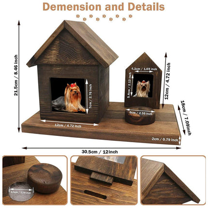 Pet House Urns Dog Cat Ashes Urn with Photo Frame Memory Box Wooden Memorial Pet - Aimall