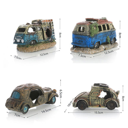 Creative Aquarium Decoration Resin Car Wreck Fish Shrimp Escape House Landscape