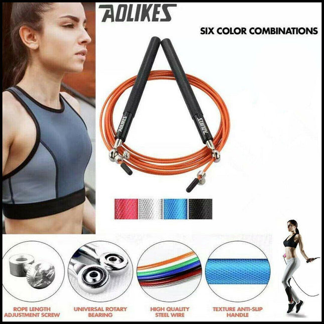Aolikes Adjustable High Speed Steel Skipping Jump Rope Dual Bearings Gym Boxing - Aimall