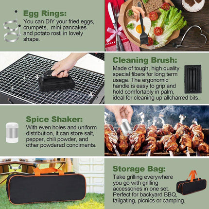 17 Piece BBQ Grill Tools Set Outdoor Barbecue Spatula Shovel Stainless Steel Kit