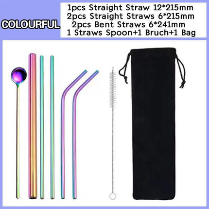 Reusable 304 Stainless Steel Straws Metal Drinking Washable Straw Brushes Set 1 - Aimall