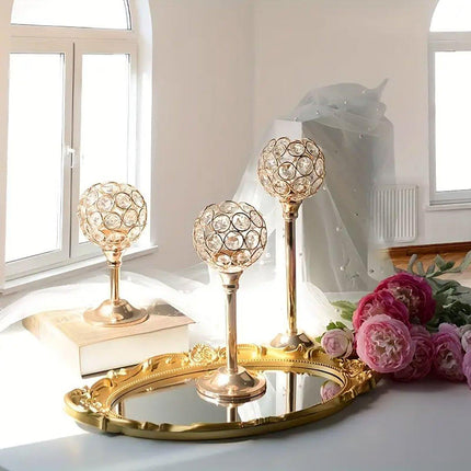 3PCS Crystal Candle Holders Metal Candlelight Wedding Home Dinner Decoration