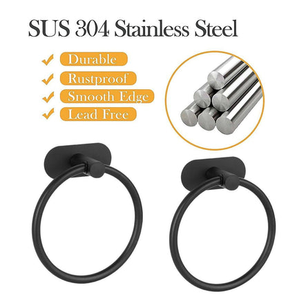 2PCS Black Nonperforated Stainless Steel Bathroom Toilet Hanging Oval Towel Ring