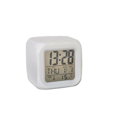 7 Colours Changing Digital Clock Temperature Light Cube Desk Kids Wake Up Alarm - Aimall
