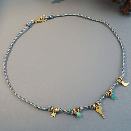 Handcrafted Traditional Chinese Style Necklace Moon Pendant Woven Choker Design