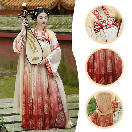 Embroidery Hanfu Tang Style Half Arm Upper Garment Chest Length Skirt Improved - Aimall