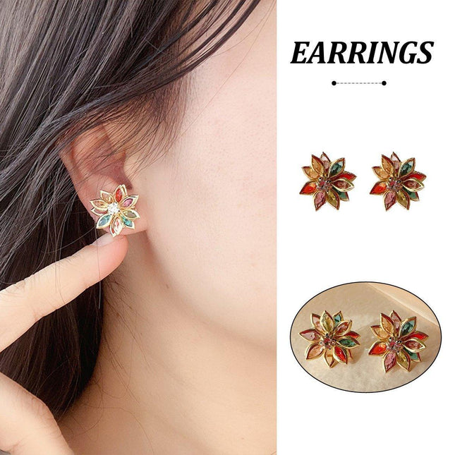 Vintage Multicolored Lotus Earrings Elegant Floral JewelryWomen Fashion