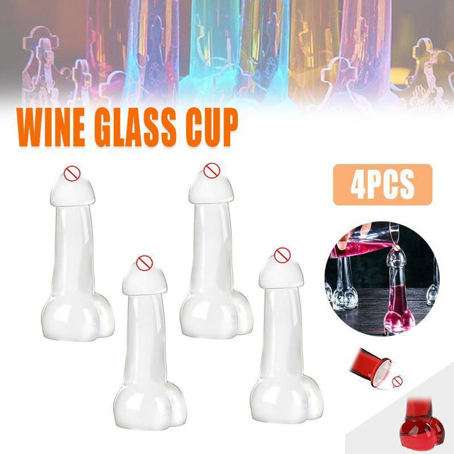 4Pcs Penis Shaped Wine Glass Cup Whiskey Glasses Drinking Cocktail Party Bar - Aimall