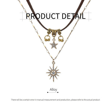 Double Star Sun Pendant Necklace Hip Hop Jewelry Gold Silver Chain
