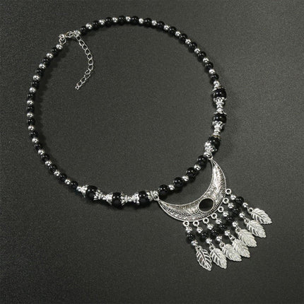 Vintage Ethnic Crescent Leaf Fringe Headpiece Forehead Chain Boho Fashion