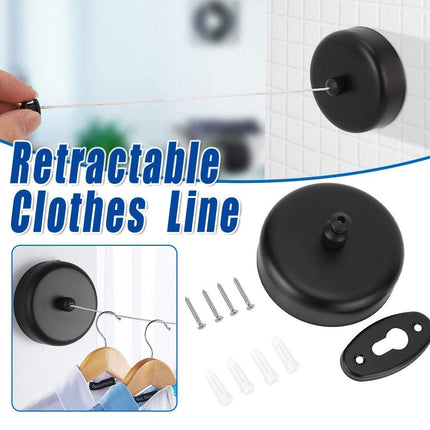 Black Round Wall Mounted Retractable Clothesline for Bathroom Balcony Hotel Use