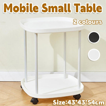 2 Tier Mobile Side Table Coffee Table with Storage Shelf Living Room Furniture