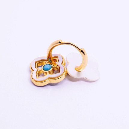 New Chinese Style Multi-Wear Natural Shell Four-Leaf Clover Earrings for Women