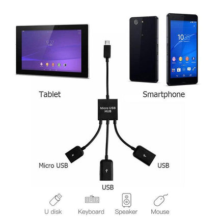 Micro USB 2.0 OTG HUB Cable Adapter AU Male to Female Dual Host Fast Transfer - Aimall