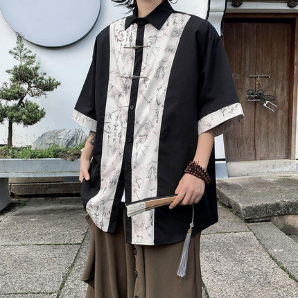 Men Chinese Style Summer Short Sleeve Shirt Lightweight Casual Tang Suit