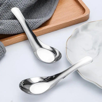 10pcs Stainless Steel Flat Bottom Spoon Household Kitchen Dining Soup Spoon Set