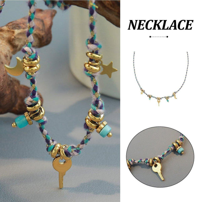 Handcrafted Traditional Chinese Style Necklace Moon Pendant Woven Choker Design