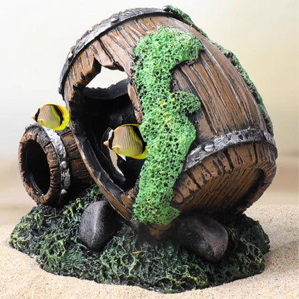 Aquarium Fish Tank Decoration Hiding Cave Simulation Barrel Aquascape Ornament